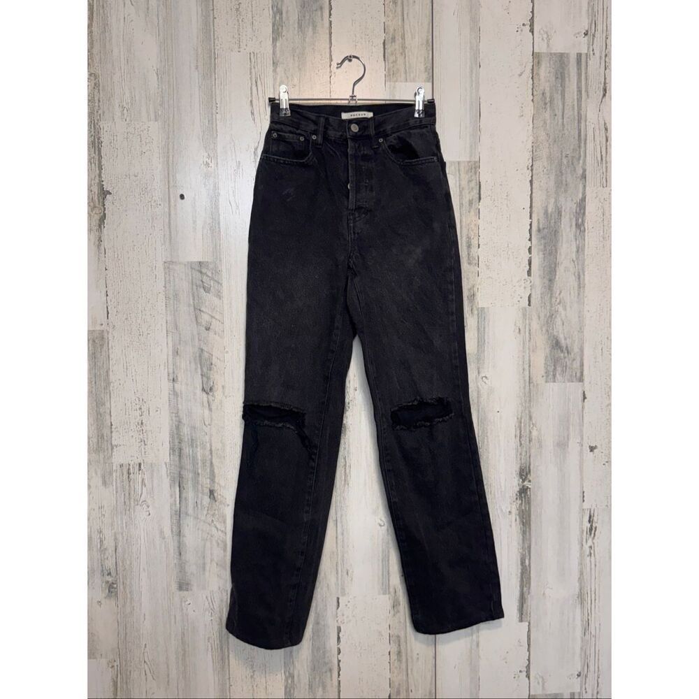 PacSun Black High Rise Ripped Knee Straight Leg Jeans Size 23